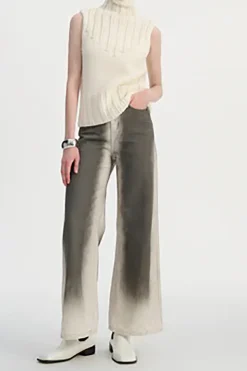Stained Print High Waist Wide Leg Pants