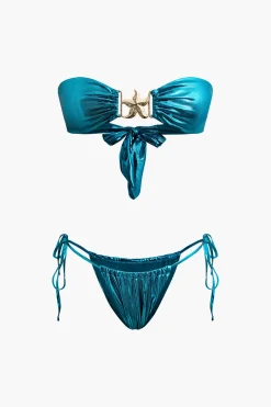 Starfish Decor Knot Ruched Bikini Set
