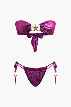 Starfish Decor Knot Ruched Bikini Set
