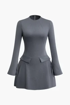 Stitching Bell Sleeve Mini Dress