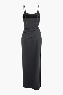 Stitching Cut Out Slip Slit Maxi Dress