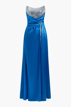 Strapless Sequin Slit Gown Maxi Dress