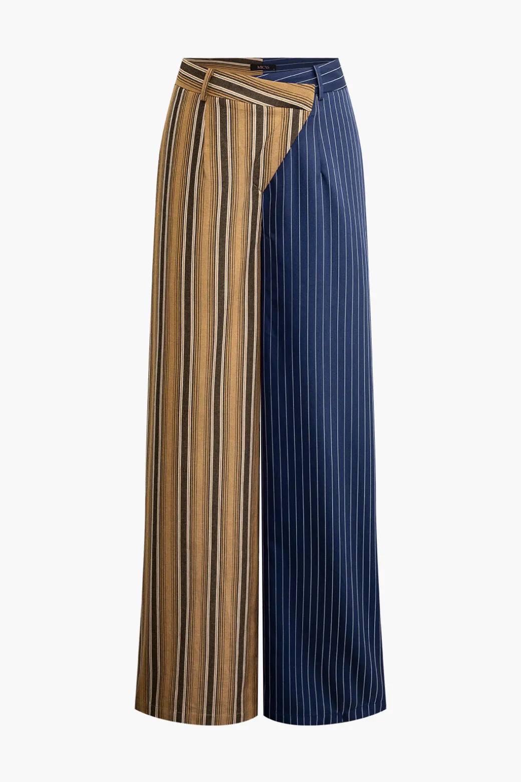 Stripe Asymmetrical Detail Color Block Print Trousers