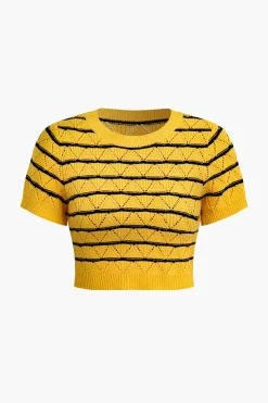 Stripe Crop Knit Top And Shorts Set