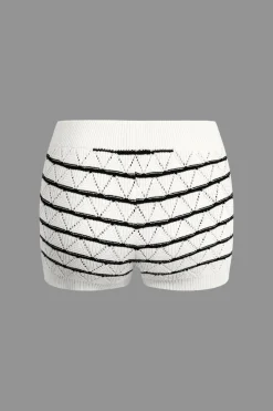 Stripe Crop Knit Top And Shorts Set