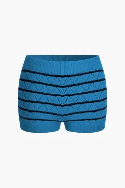 Stripe Crop Knit Top And Shorts Set