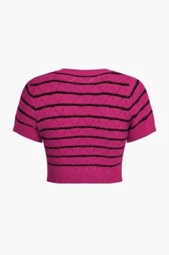 Stripe Crop Knit Top And Shorts Set