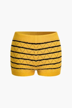 Stripe Crop Knit Top And Shorts Set