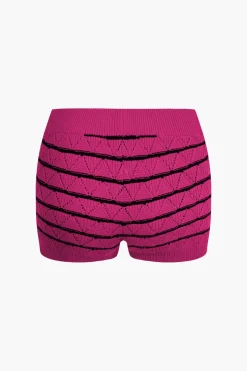 Stripe Crop Knit Top And Shorts Set