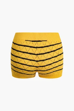Stripe Crop Knit Top And Shorts Set
