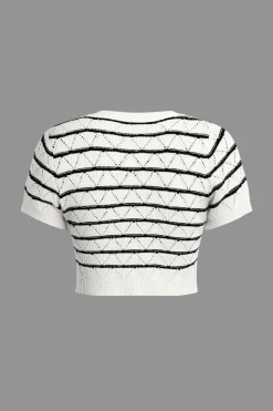Stripe Crop Knit Top And Shorts Set