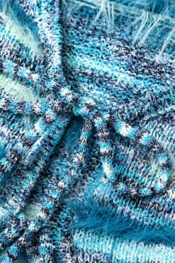 Stripe Feather Detail Tie Front Long Sleeve Knit Cardigan