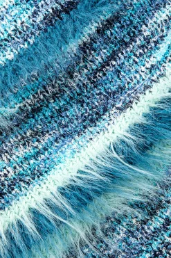 Stripe Feather Detail Tie Front Long Sleeve Knit Cardigan