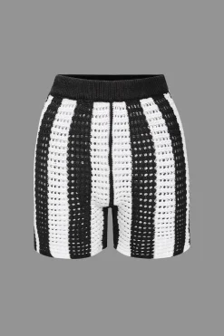 Stripe Knit Hollow Out Shorts Set