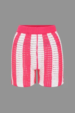 Stripe Knit Hollow Out Shorts Set