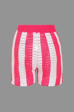Stripe Knit Hollow Out Shorts Set