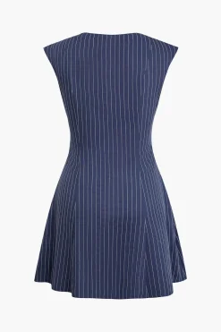 Stripe Print Pocket V-neck Mini Dress