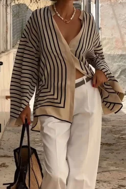 Stripe Print Satin Long-Sleeve Shirt