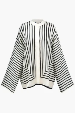 Stripe Print Satin Long-Sleeve Shirt