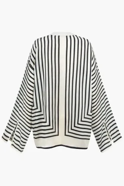 Stripe Print Satin Long-Sleeve Shirt