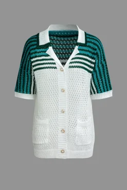 Striped Crochet Knit Cardigan and Shorts Set