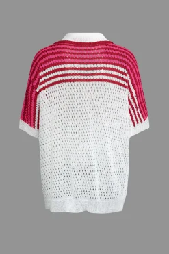 Striped Crochet Knit Cardigan and Shorts Set