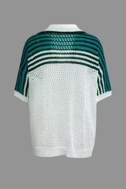 Striped Crochet Knit Cardigan and Shorts Set