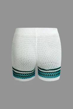 Striped Crochet Knit Cardigan and Shorts Set