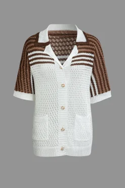 Striped Crochet Knit Cardigan and Shorts Set