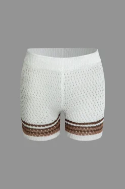 Striped Crochet Knit Cardigan and Shorts Set