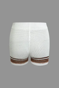 Striped Crochet Knit Cardigan and Shorts Set