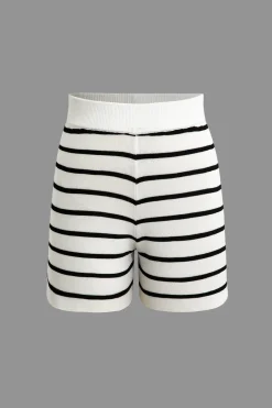 Striped Knit Sleeveless Vest And Shorts Set