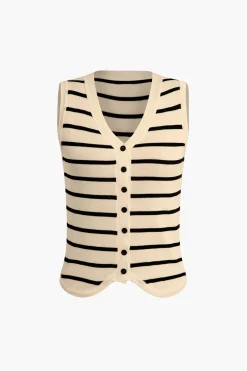 Striped Knit Sleeveless Vest And Shorts Set
