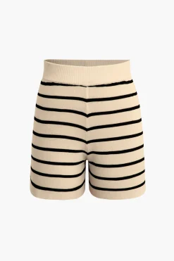 Striped Knit Sleeveless Vest And Shorts Set