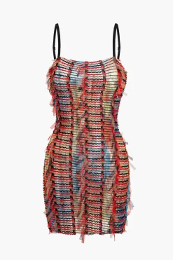 Striped Textured Spaghetti Strap Mini Dress