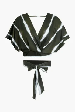Striped V-neck Crop Top And Wide Leg Pants Set