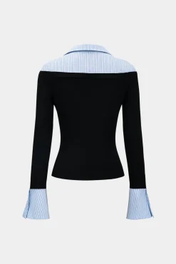 Stripes Print Patchwork Long-Sleeve Top