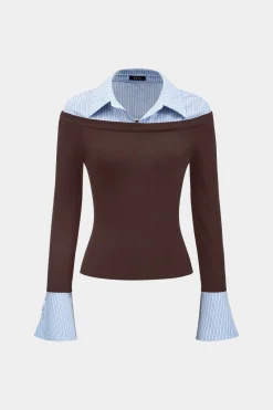 Stripes Print Patchwork Long-Sleeve Top