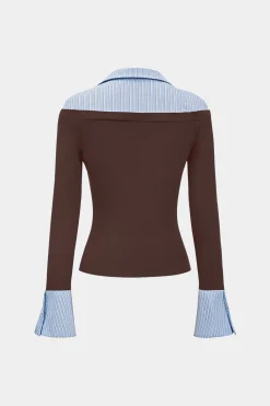 Stripes Print Patchwork Long-Sleeve Top
