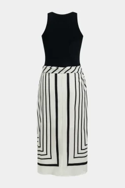 Stripes Print Patchwork Sleeveless Midi Dress