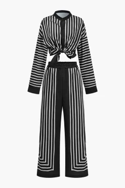 Stripes Print Shirt And Trousers Set