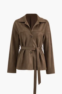Suede Belted Button Jacket