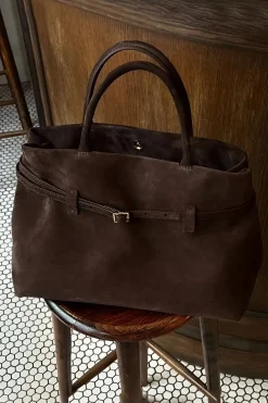 Suede Tote Bag With Buckle Detail
