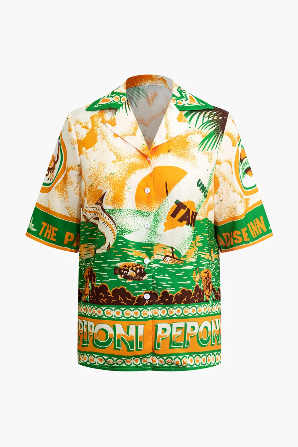 Summer Beach Print Tie-Front Shirt And Shorts Set