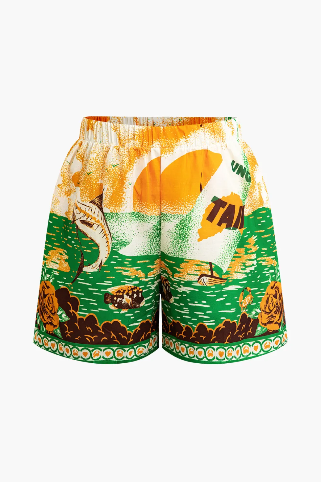 Summer Beach Print Tie-Front Shirt And Shorts Set