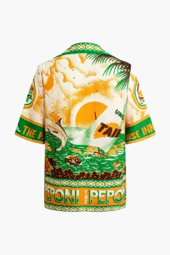 Summer Beach Print Tie-Front Shirt And Shorts Set