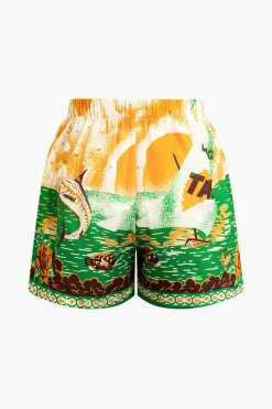 Summer Beach Print Tie-Front Shirt And Shorts Set