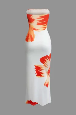 Sunny Floral Cascade Strapless Midi Dress