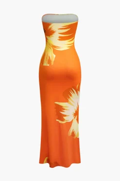 Sunny Floral Cascade Strapless Midi Dress