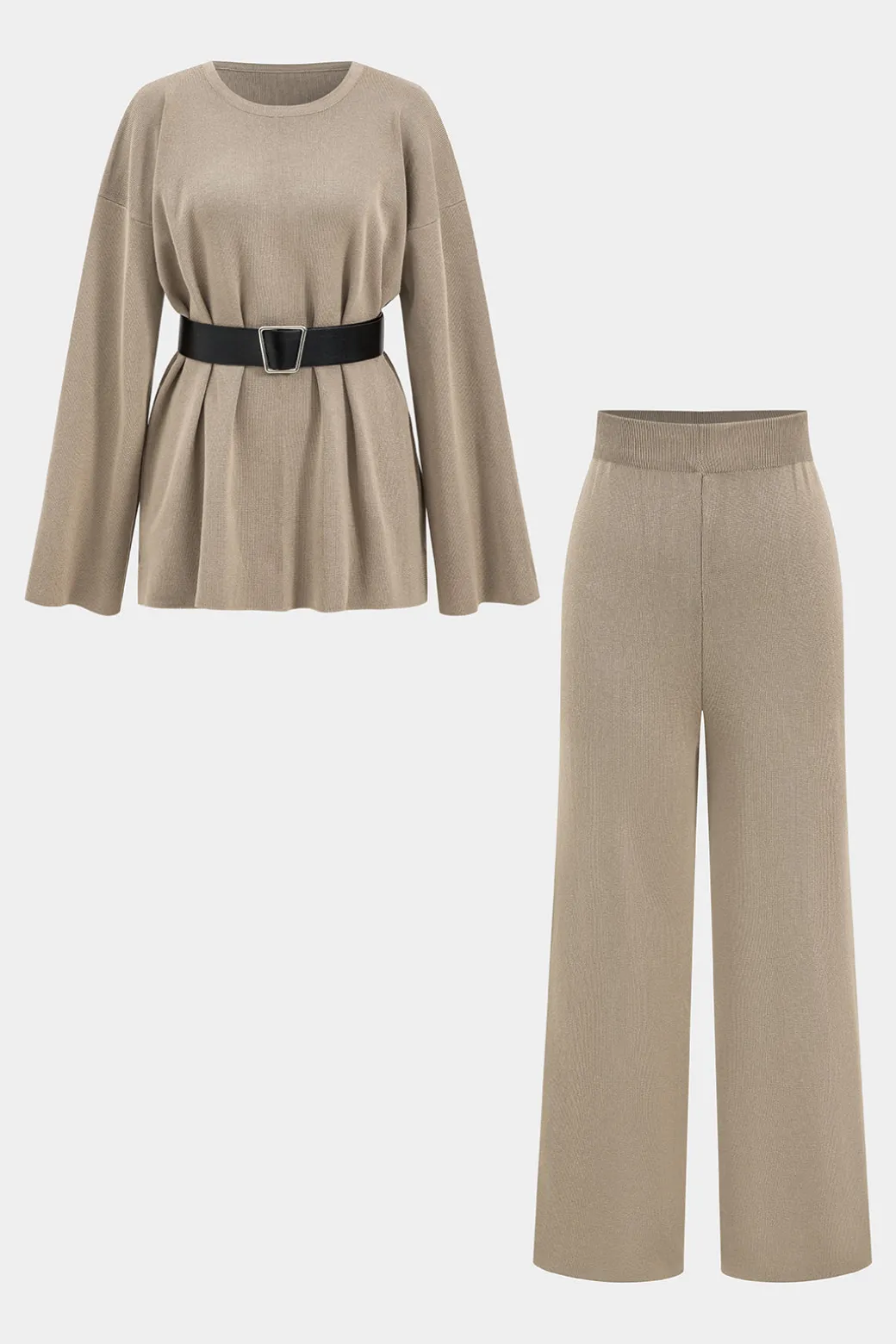 Sweater Belted Top And Pants Set